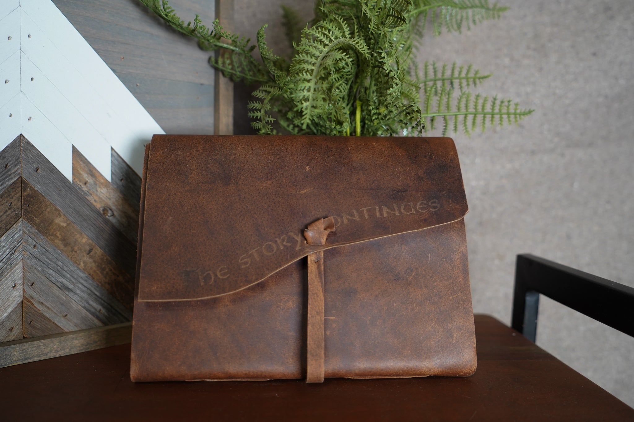 Genuine Leather Journal with Antiqued Handmade Pages, Leather Strip Closure, and Wooden Pencil