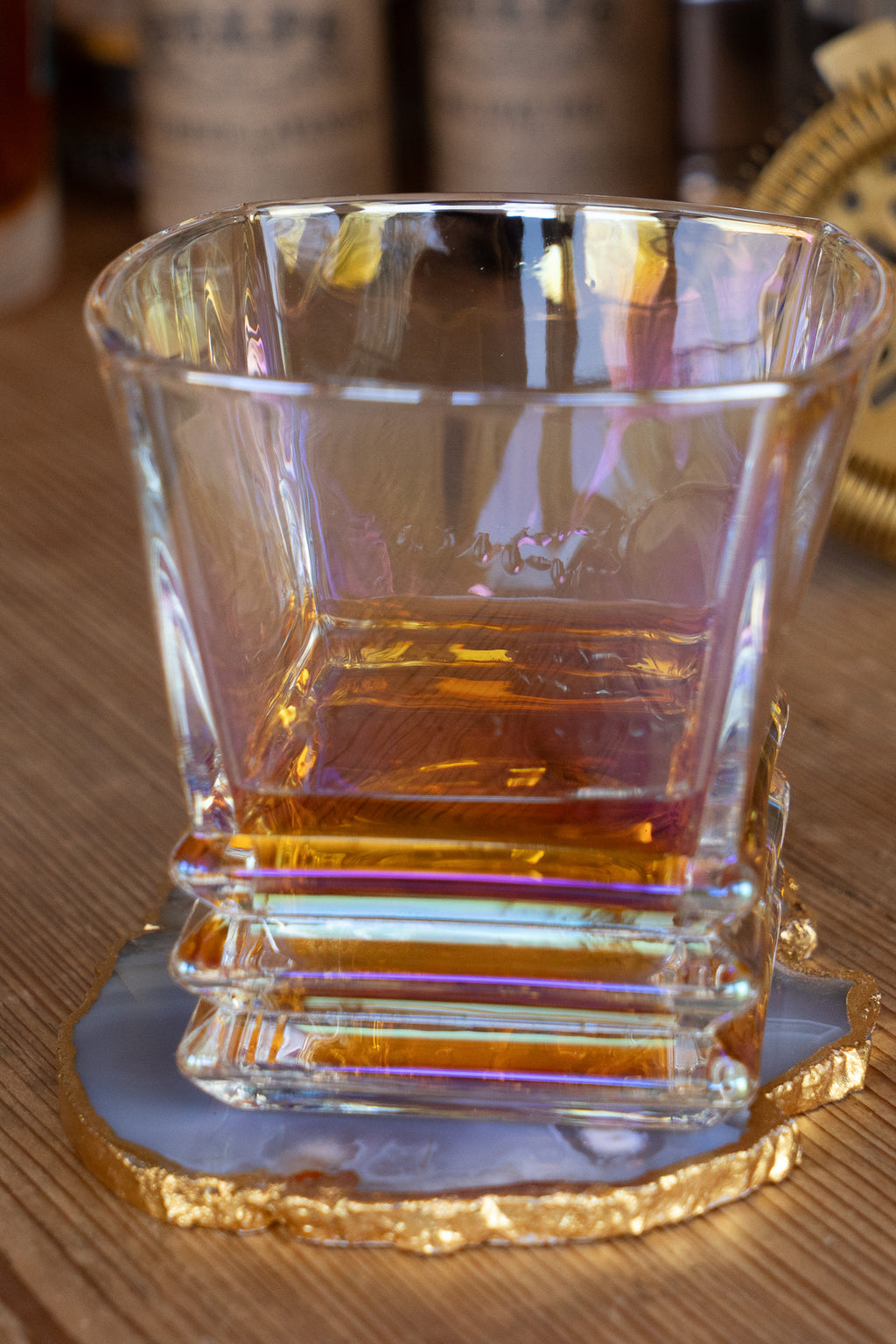 Iridescent Low Ball Art Deco Inspired Whiskey Glass