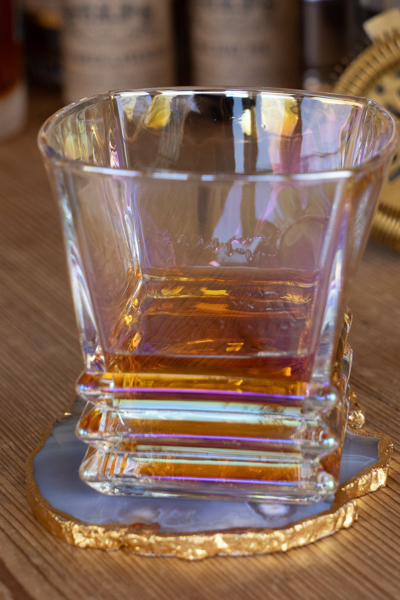 Iridescent Low Ball Art Deco Inspired Whiskey Glass