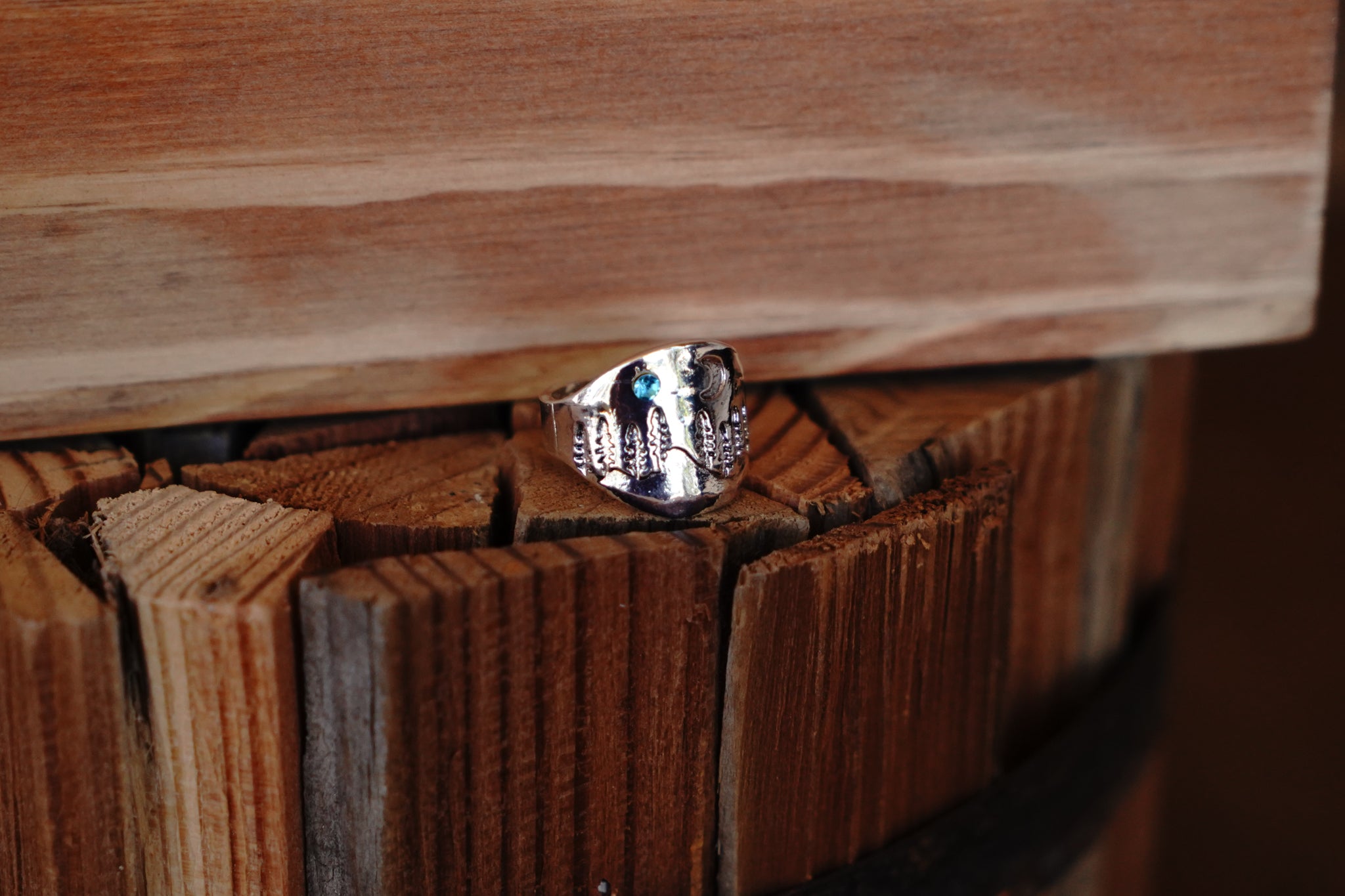 Starry Night Stainless Steel Ring With Aqua Rhinestone