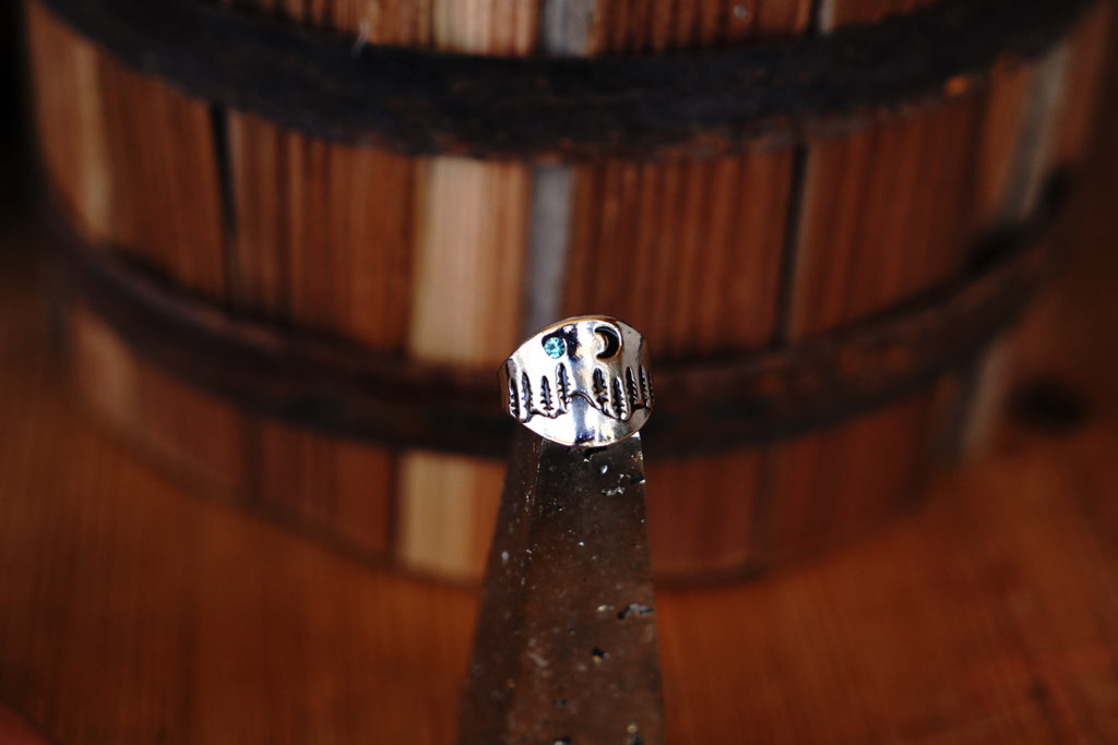 Starry Night Stainless Steel Ring With Aqua Rhinestone