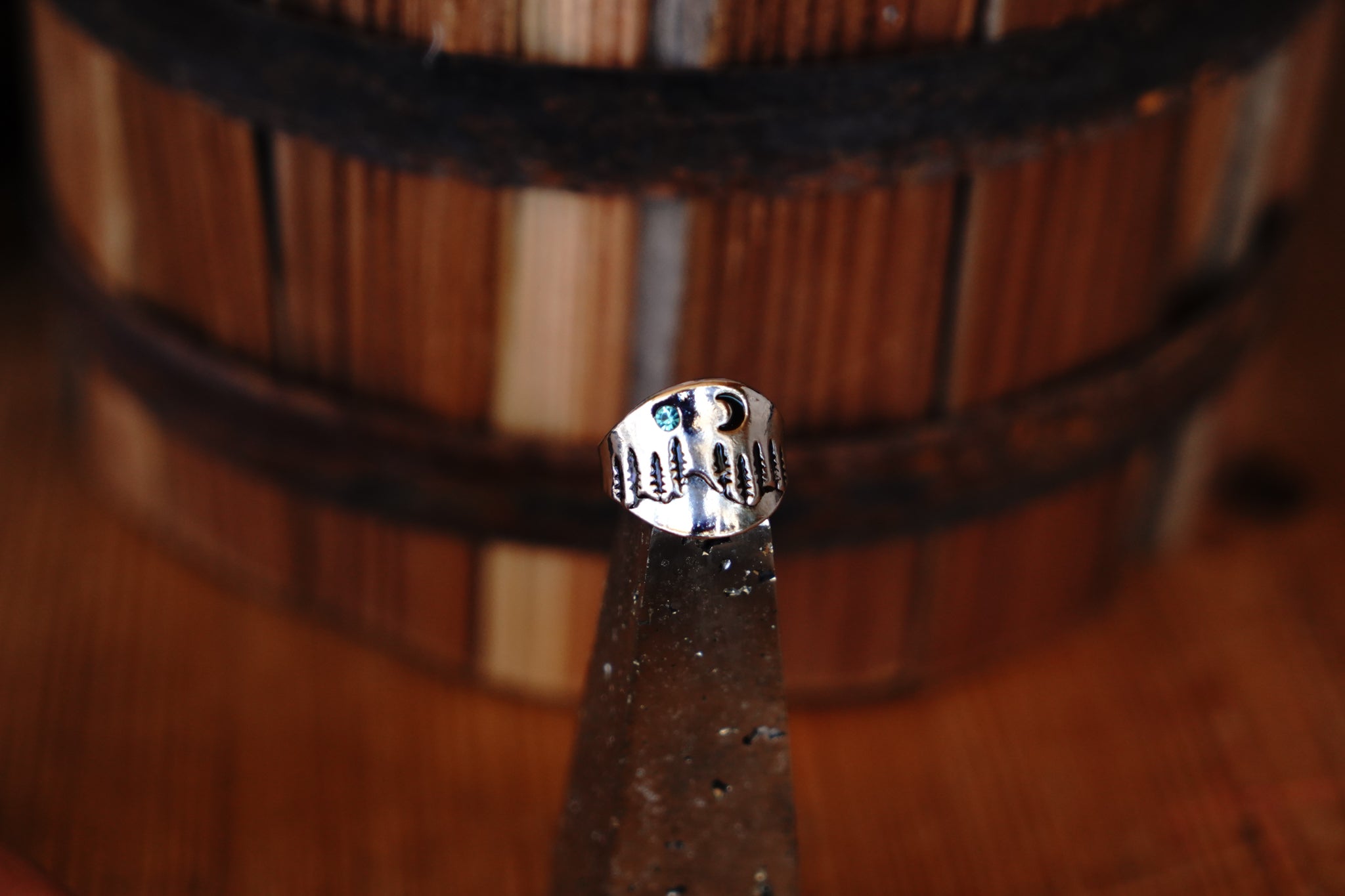 Starry Night Stainless Steel Ring With Aqua Rhinestone