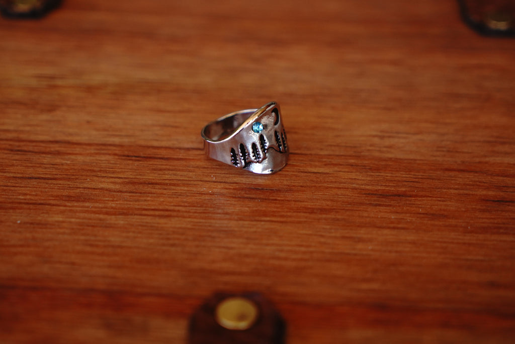 Starry Night Stainless Steel Ring With Aqua Rhinestone