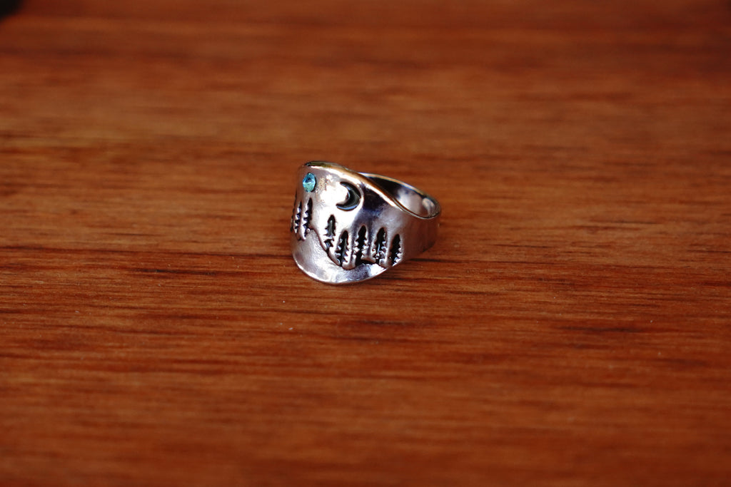 Starry Night Stainless Steel Ring With Aqua Rhinestone