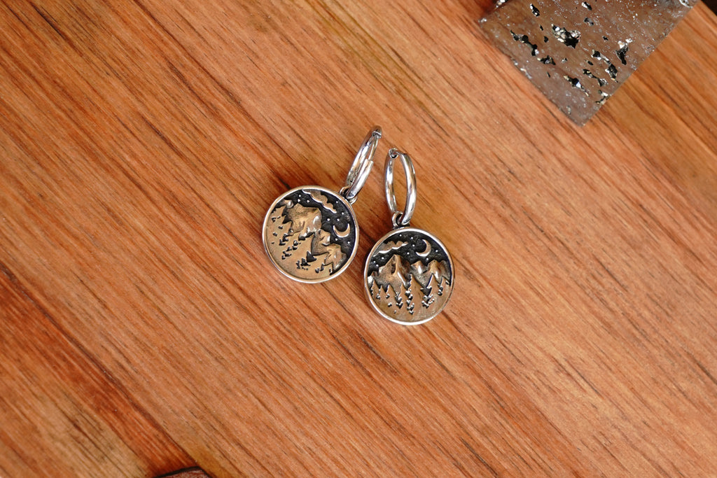 Vintage Inspired Stainless Steel Starry Mountain Drop Earrings