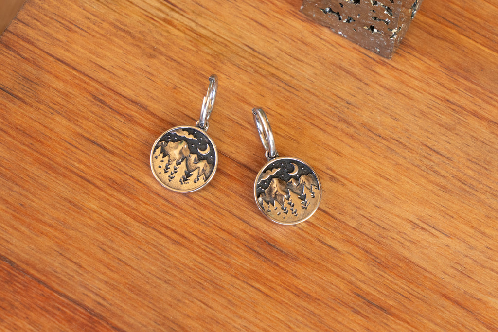 Vintage Inspired Stainless Steel Starry Mountain Drop Earrings