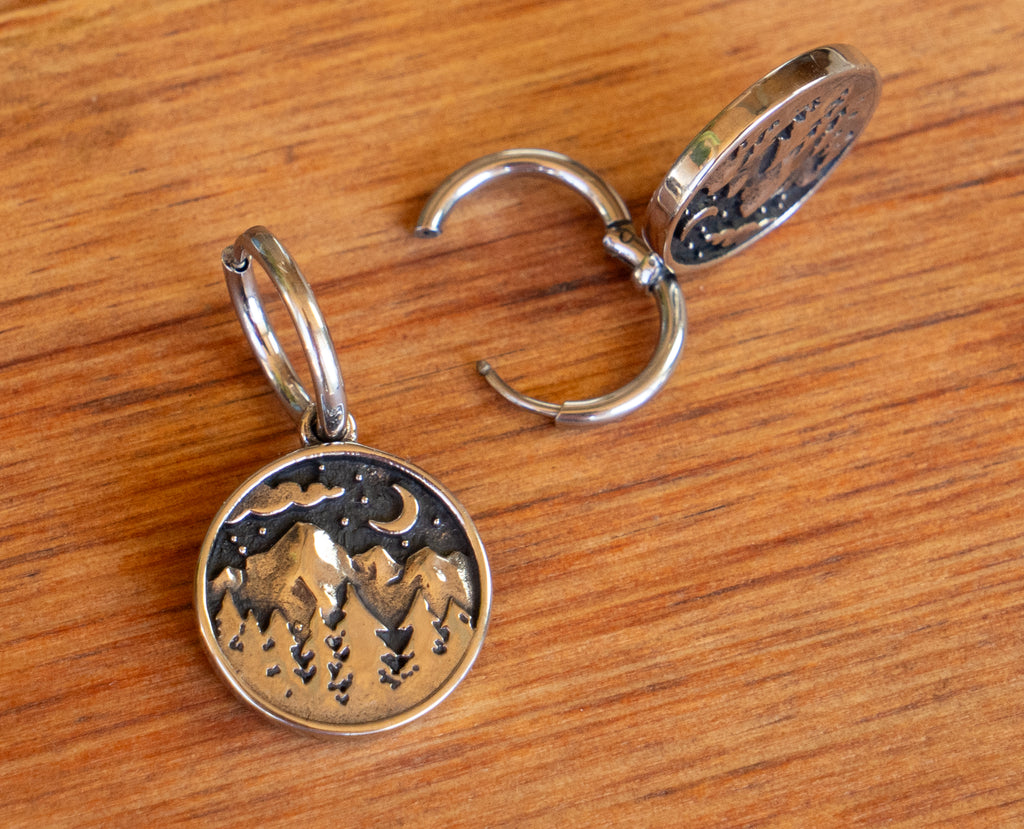 Vintage Inspired Stainless Steel Starry Mountain Drop Earrings