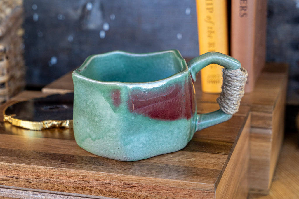 Handcrafted Sage Stoneware Mug with Rope-Wrapped Handle