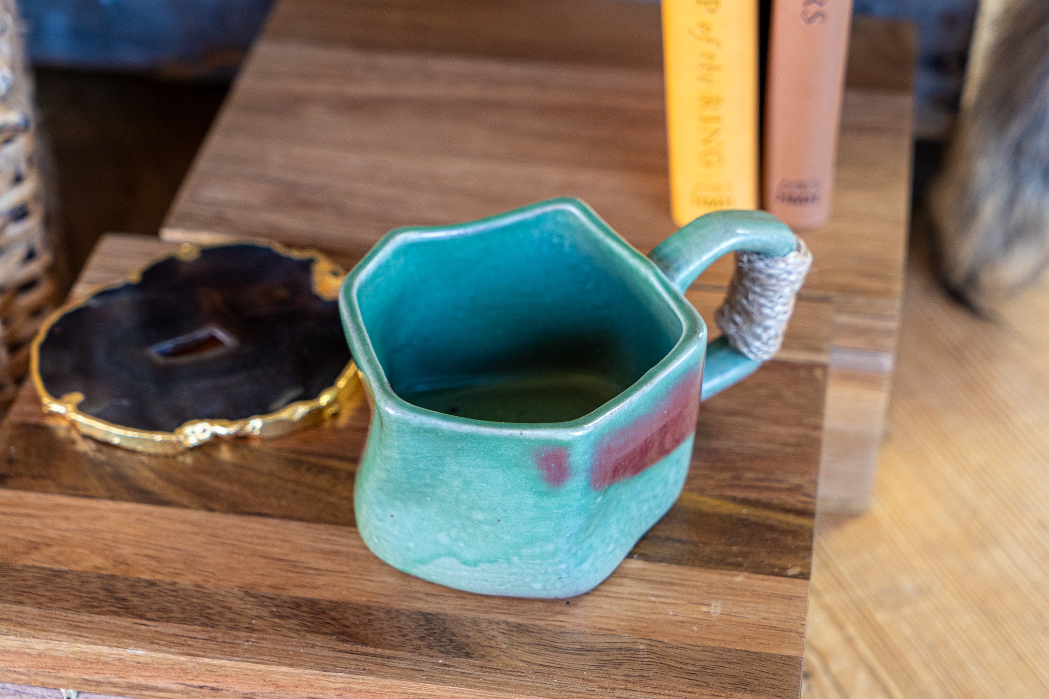 Handcrafted Sage Stoneware Mug with Rope-Wrapped Handle