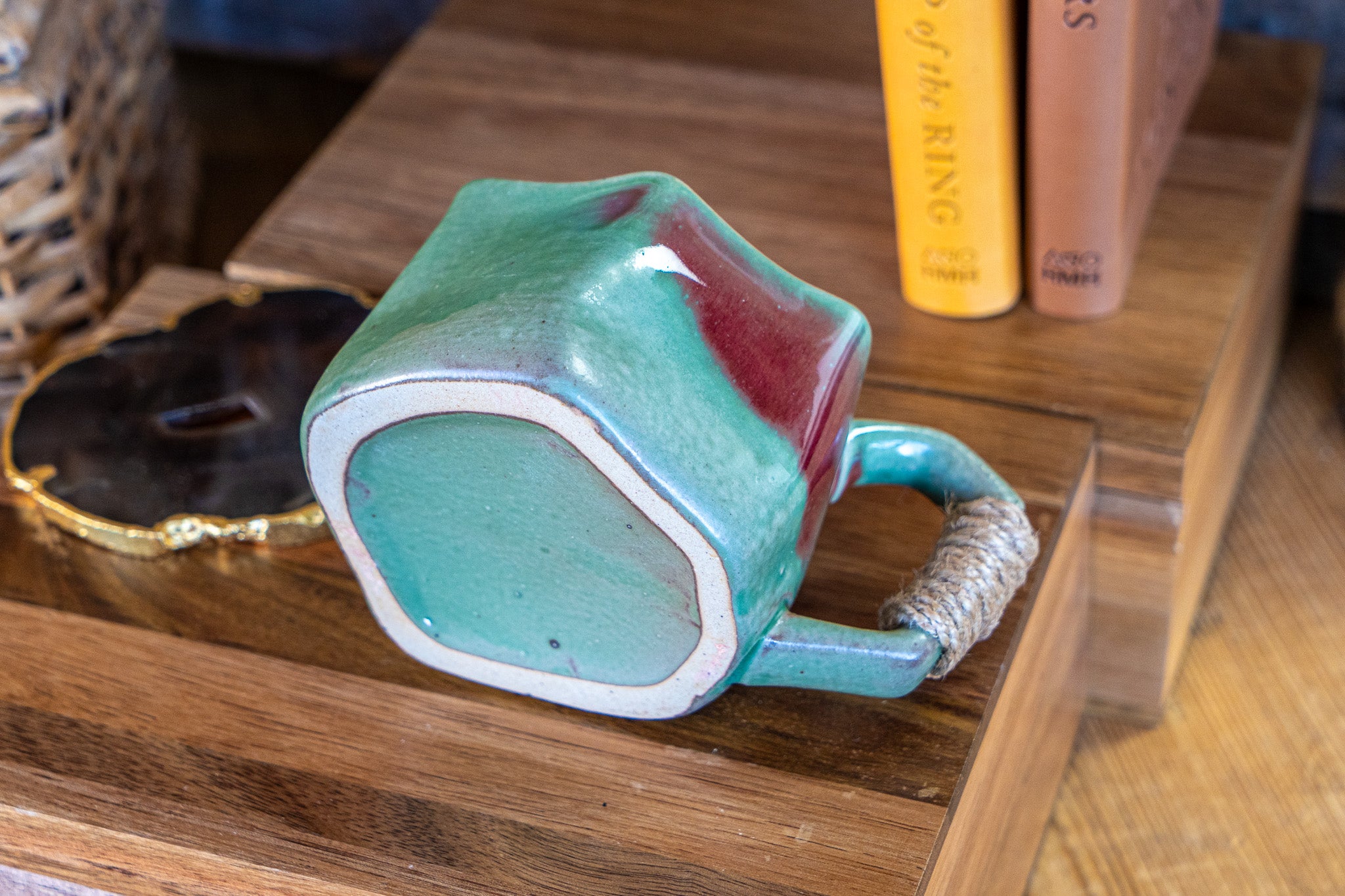 Handcrafted Sage Stoneware Mug with Rope-Wrapped Handle