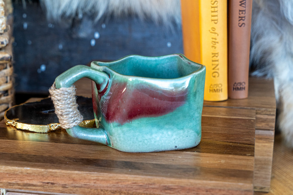 Handcrafted Sage Stoneware Mug with Rope-Wrapped Handle