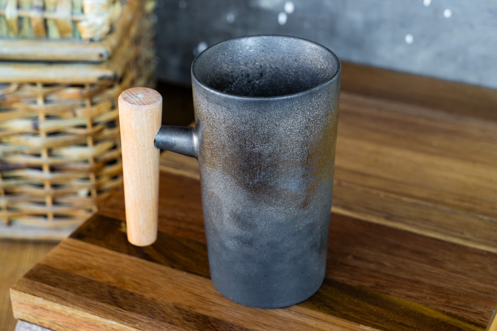 Industrial-Chic Mug with Wooden Handle