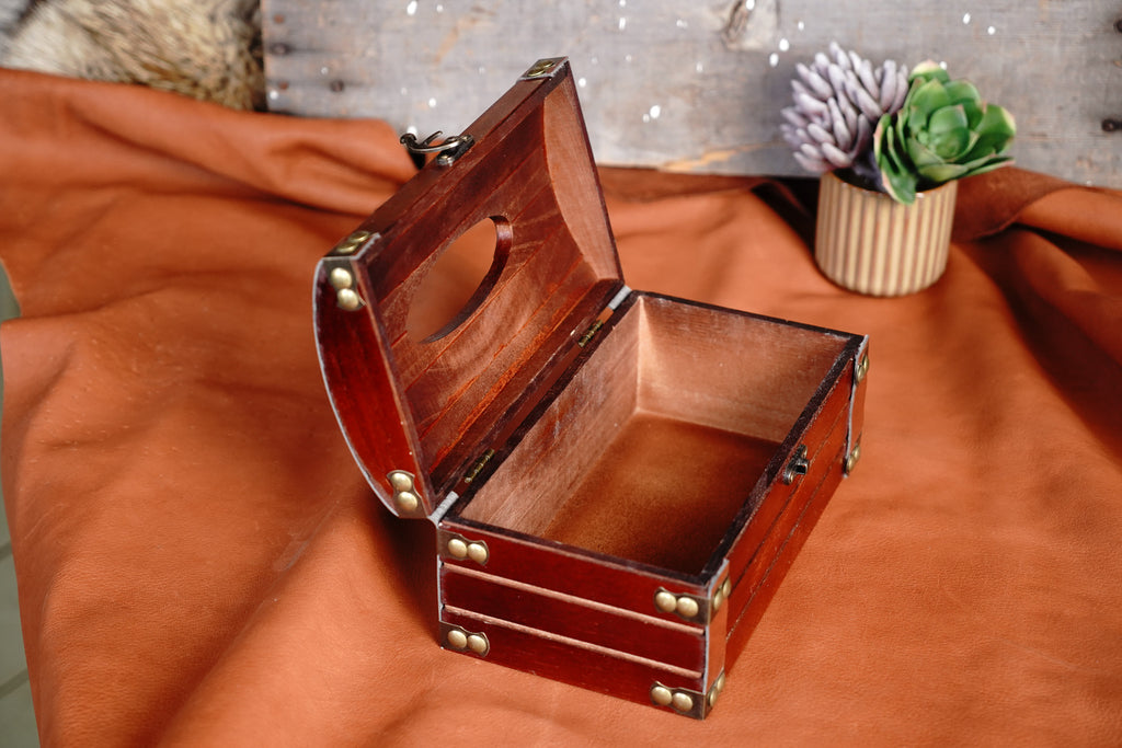 Wooden Chest Tissue Box - Cherry with Bronze Accents