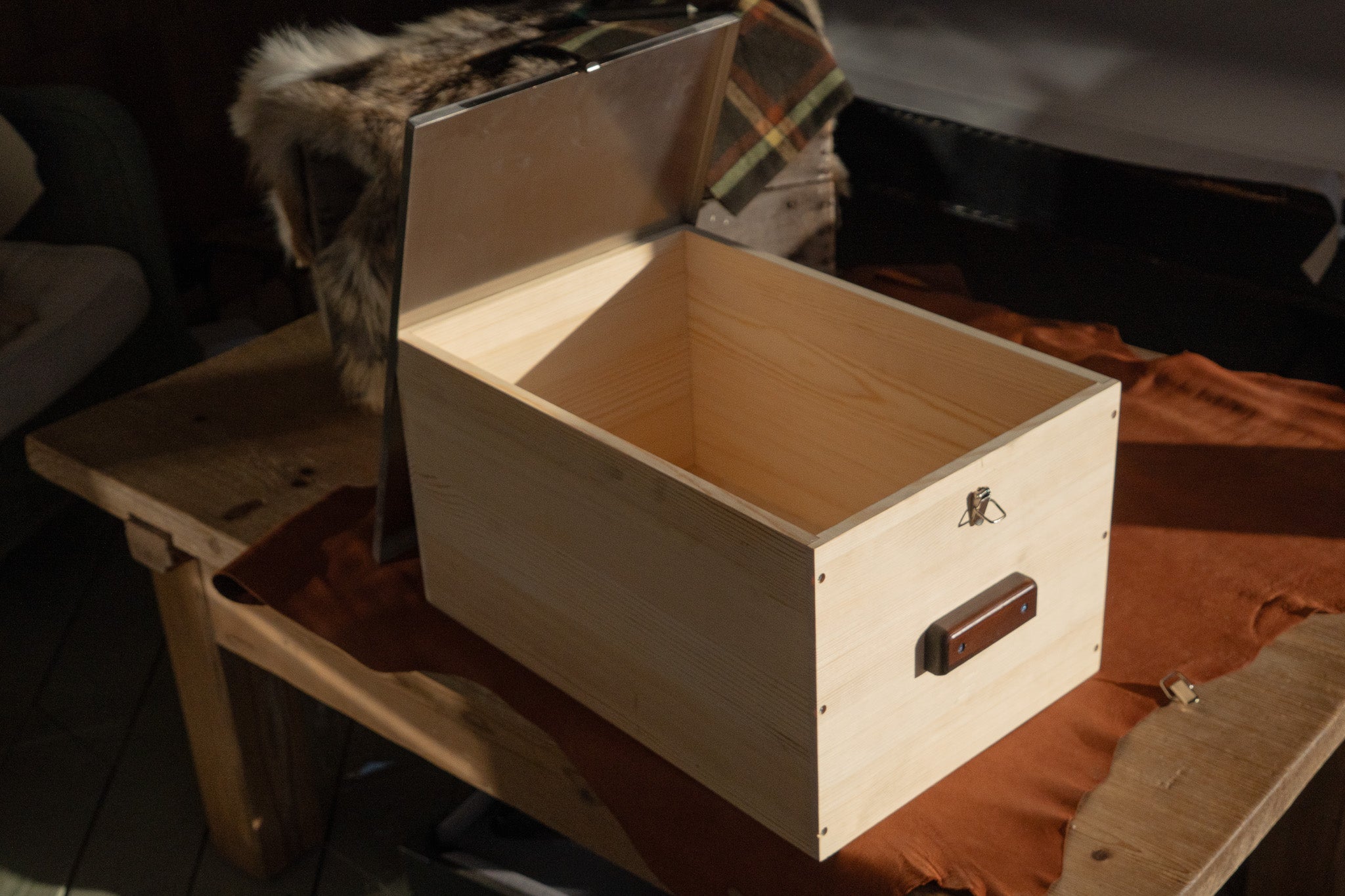 Heavy Duty Wood Storage Bankers Box with Latching Stainless Steel Lid