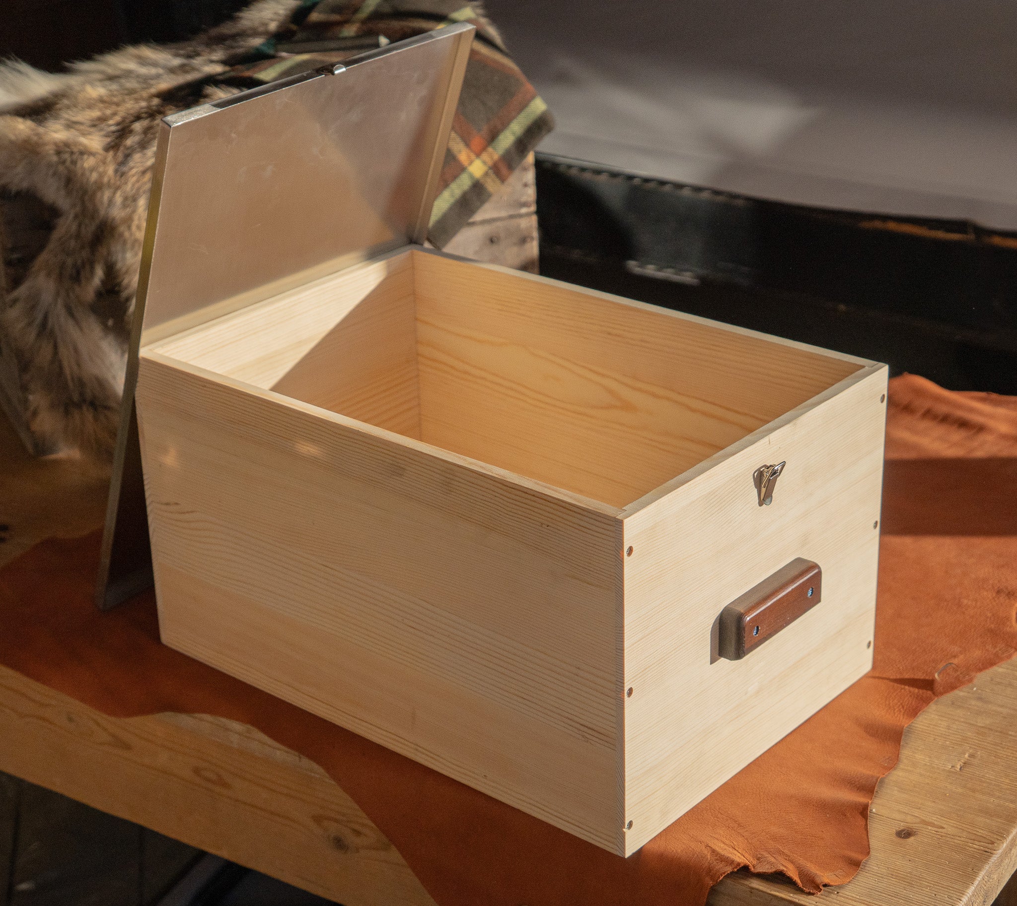 Heavy Duty Wood Storage Bankers Box with Latching Stainless Steel Lid