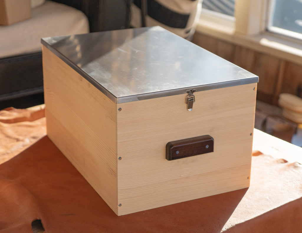 Heavy Duty Wood Storage Bankers Box with Latching Stainless Steel Lid