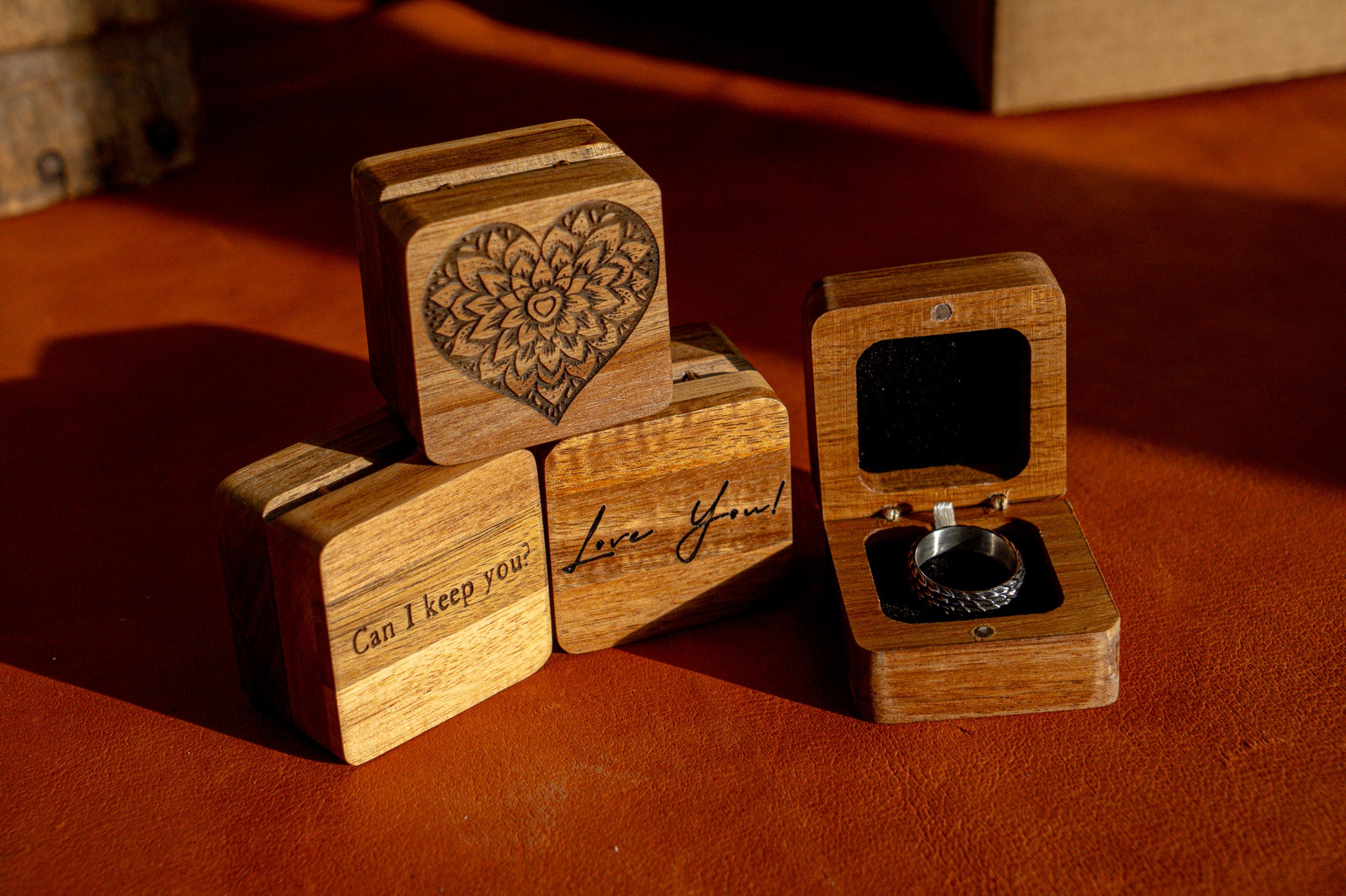 Unique Handmade Wooden Engagement Ring Box | Custom Engraving Available