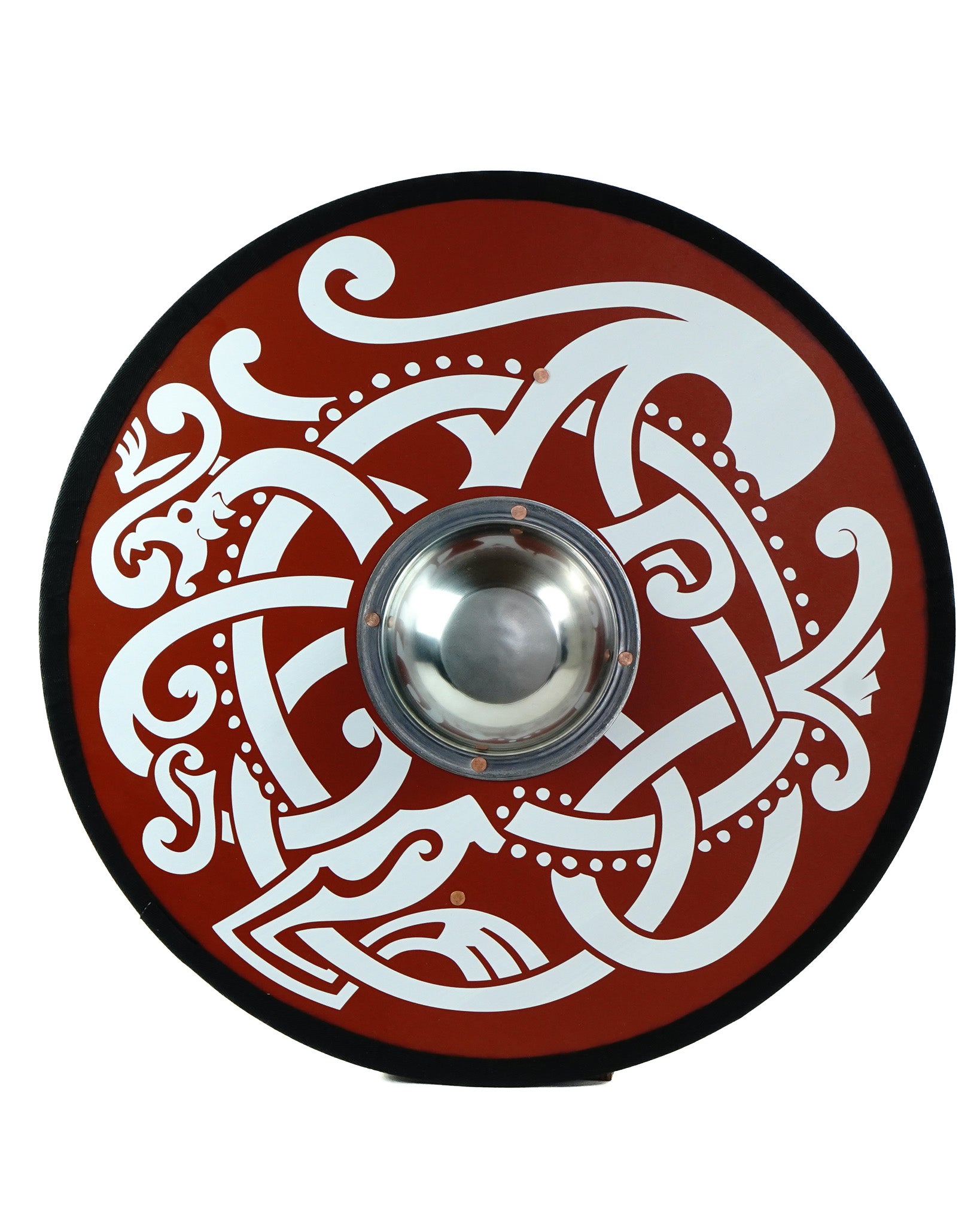 Wooden Toy Viking Shield with Real Steel Boss and Norse Knotwork Design