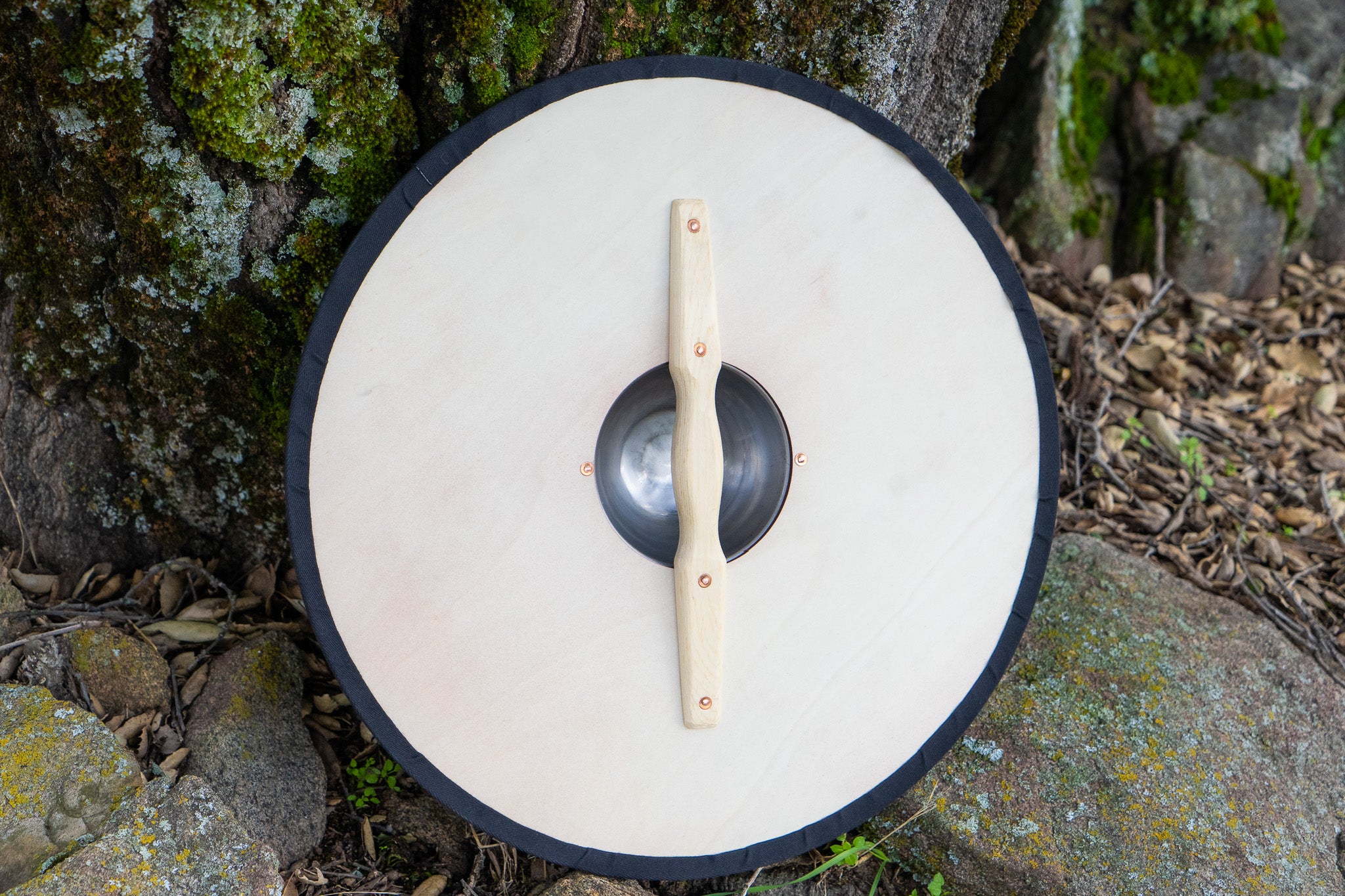 Wooden Toy Viking Shield with Real Steel Boss and Norse Knotwork Design