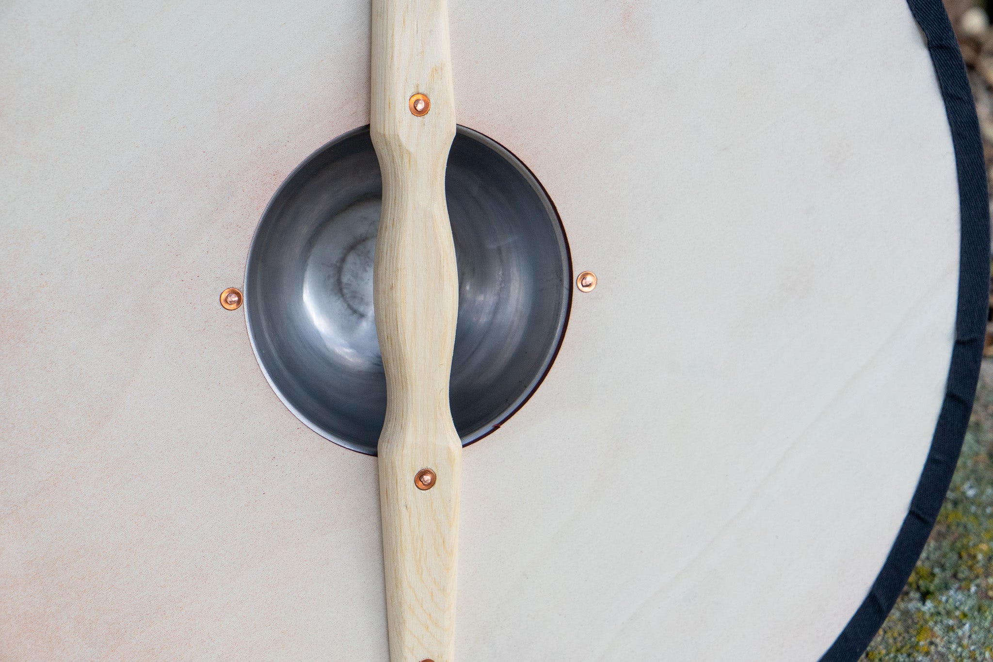 Wooden Toy Viking Shield with Real Steel Boss and Norse Knotwork Design