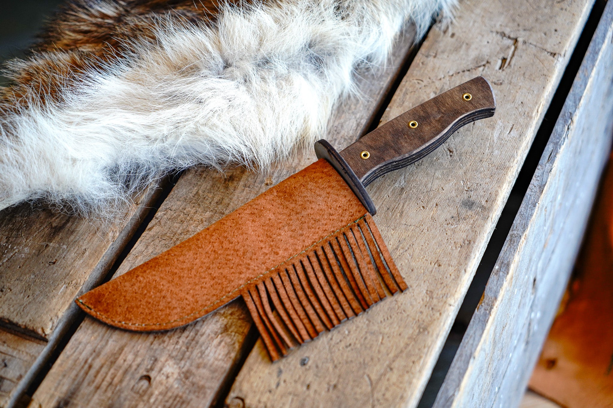 Handcrafted Play Wooden Bowie Knife with Leather Sheath