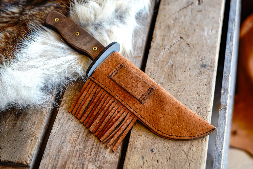 Play Wooden Bowie Knife with Leather Sheath