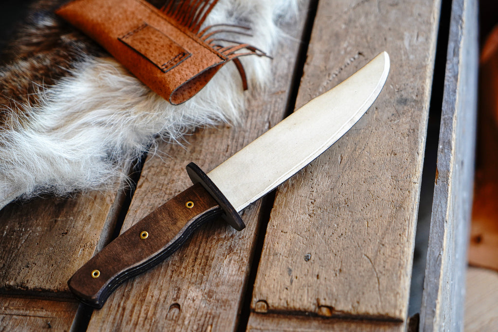 Play Wooden Bowie Knife with Leather Sheath