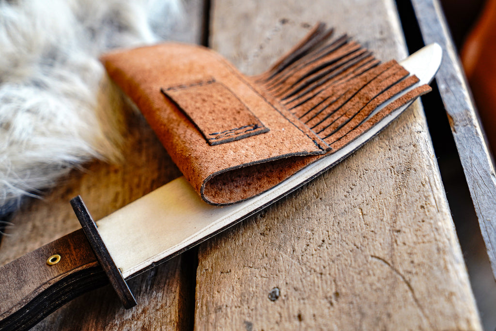 Play Wooden Bowie Knife with Leather Sheath