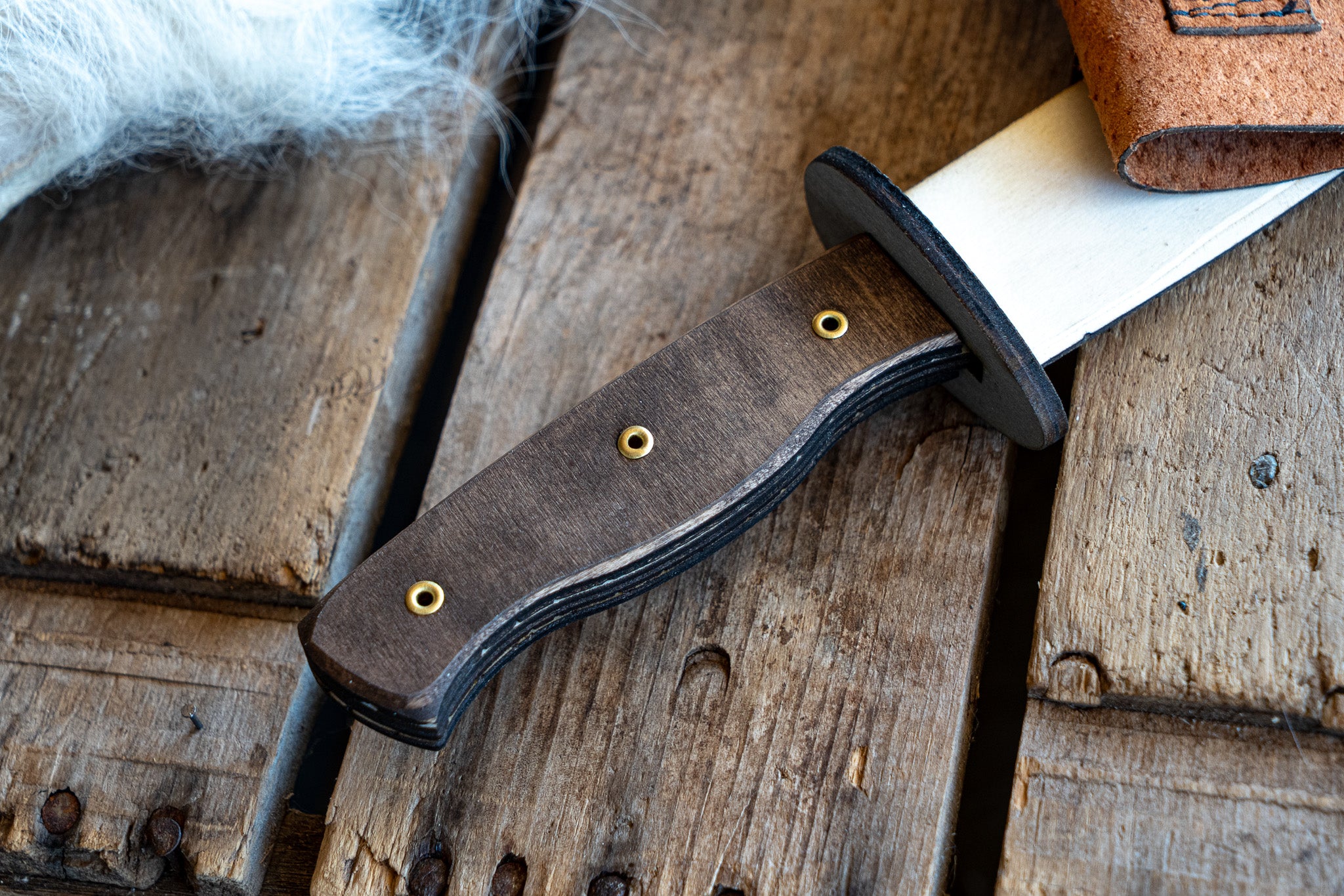 Handcrafted Play Wooden Bowie Knife with Leather Sheath