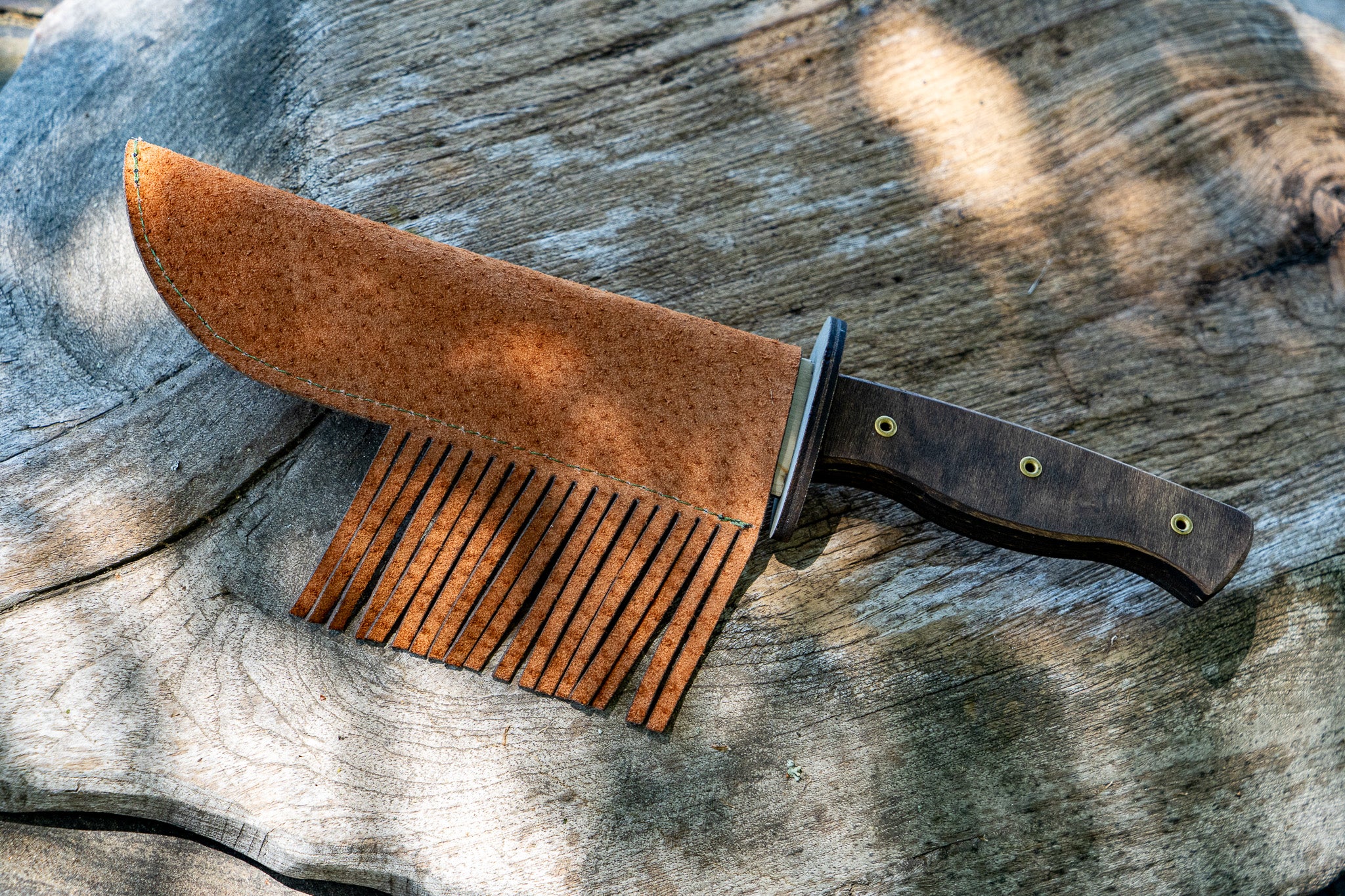 Handcrafted Play Wooden Bowie Knife with Leather Sheath