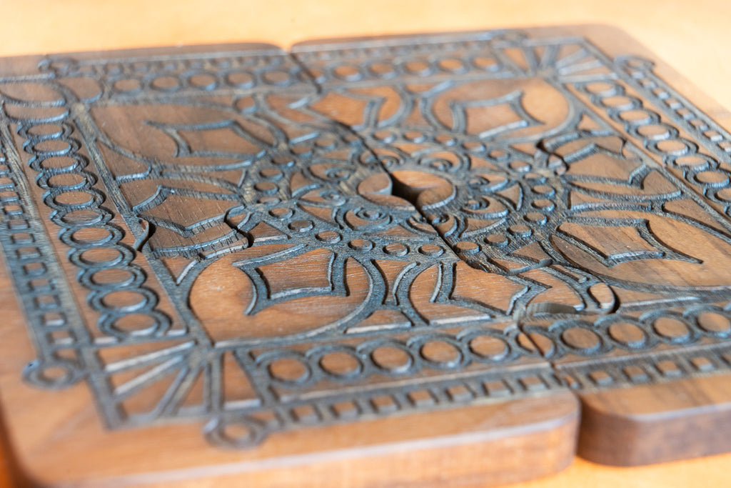 Wooden Puzzle Coaster Set with Engraved Design