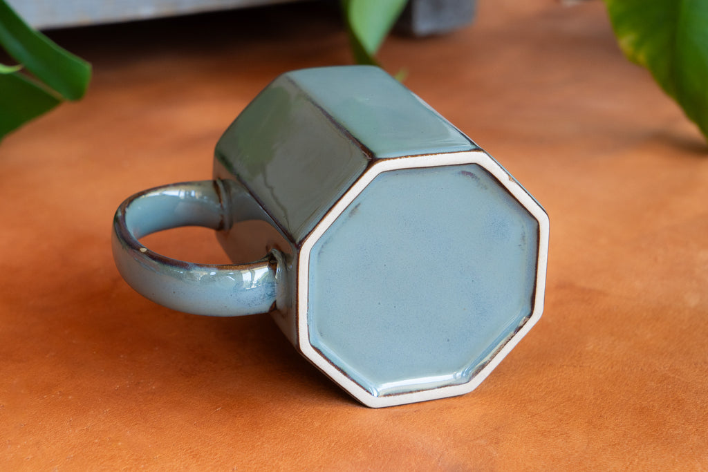 Octagonal Light Blue Glazed Mug