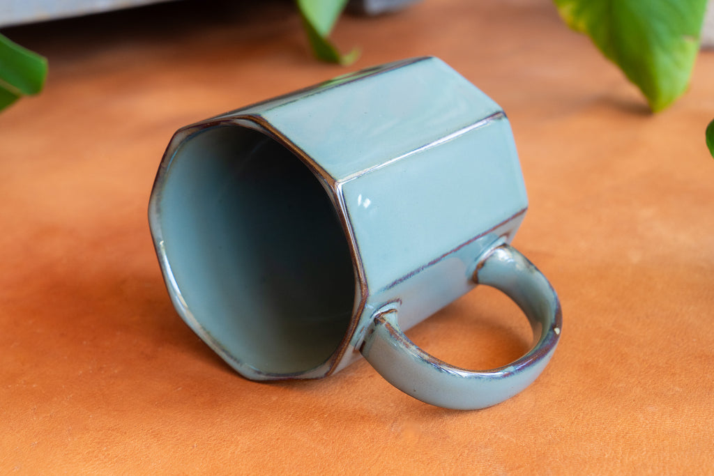 Octagonal Light Blue Glazed Mug