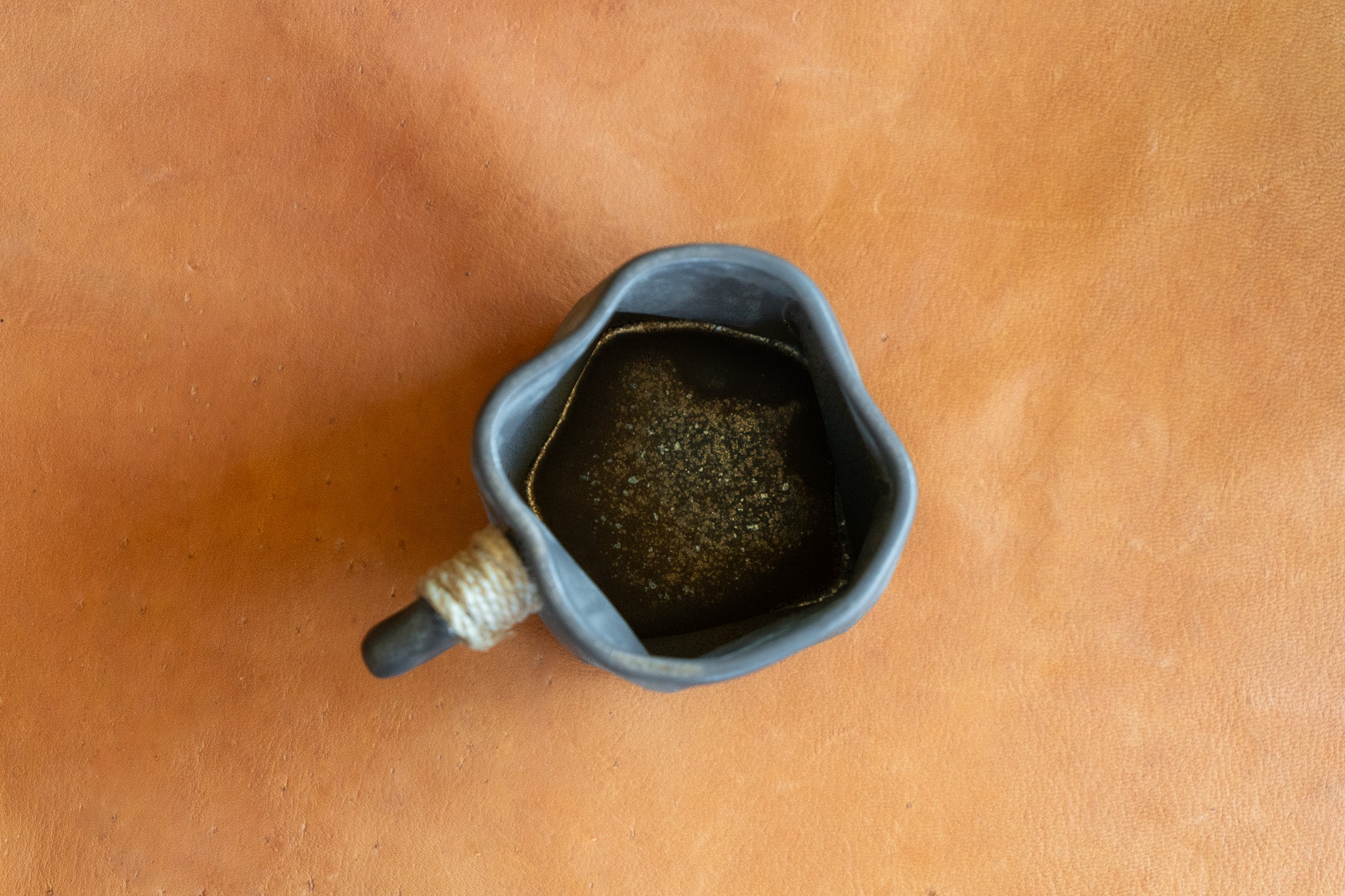 Rustic Modern Dark Ceramic Mug with Rope Wrapped Handle