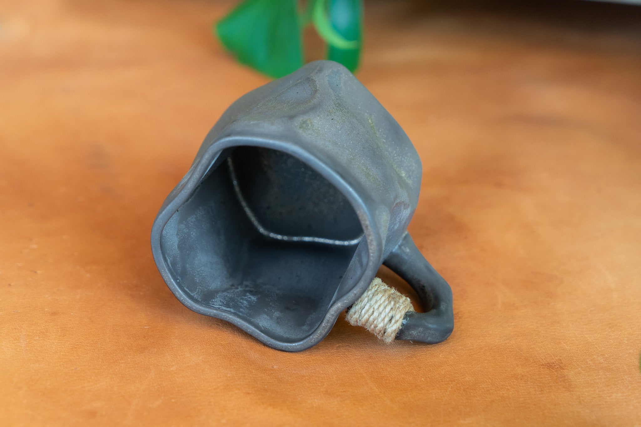 Rustic Modern Dark Ceramic Mug with Rope Wrapped Handle