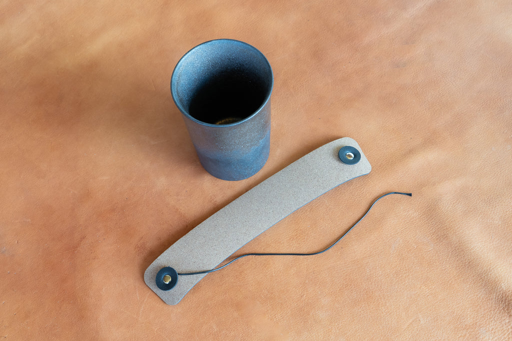 Rustic Handleless Bronze Cup with Leather Cork Sleeve