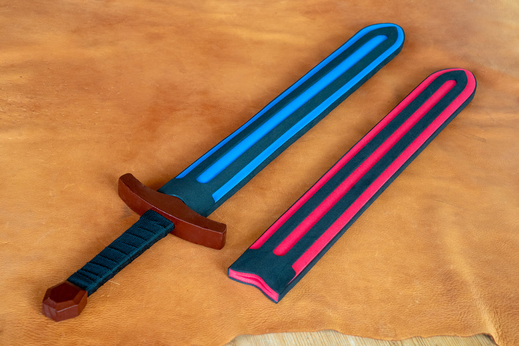 Brown Wooden Toy Sword with Padded EVA Foam Sparring Cover and Wooden Sheath