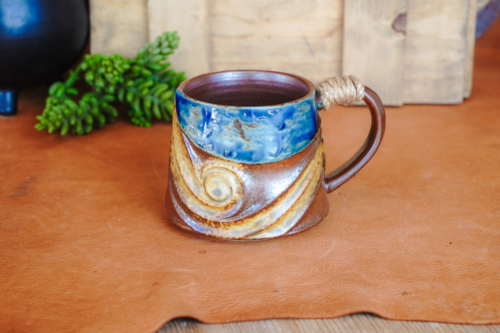 Coastal Rustic Wave Mug with Rope Wrapped Handle