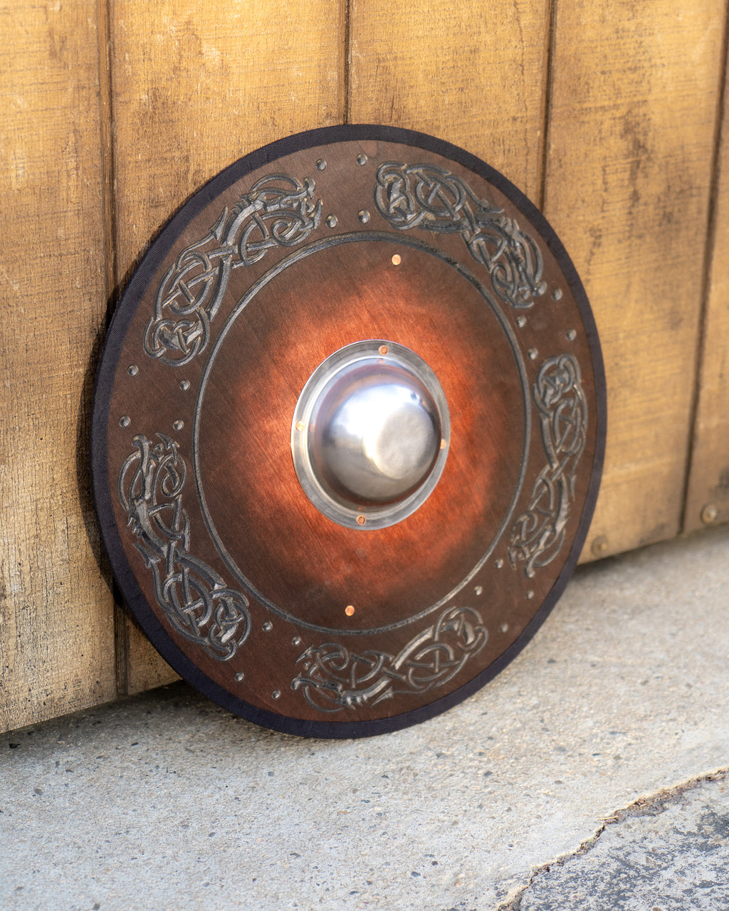 Stained Embossed Design Toy Viking Shield with Steel Boss