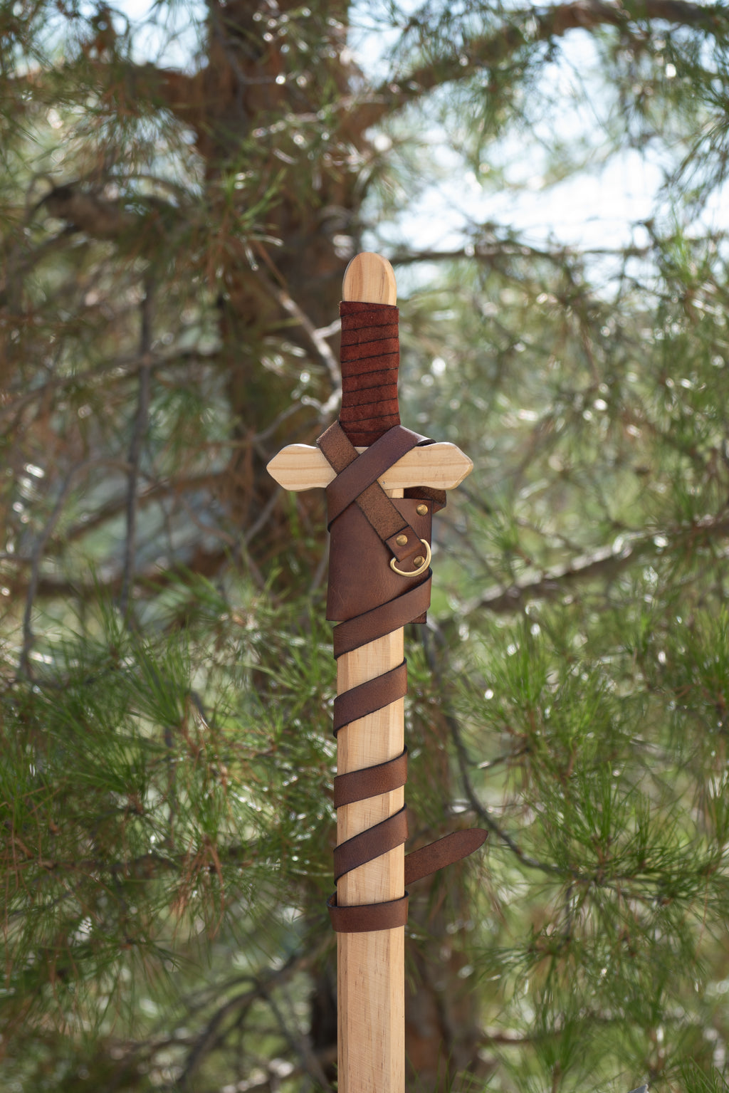 Sturdy Pinewood Sword With Handle Wrap and Belt/Sheath