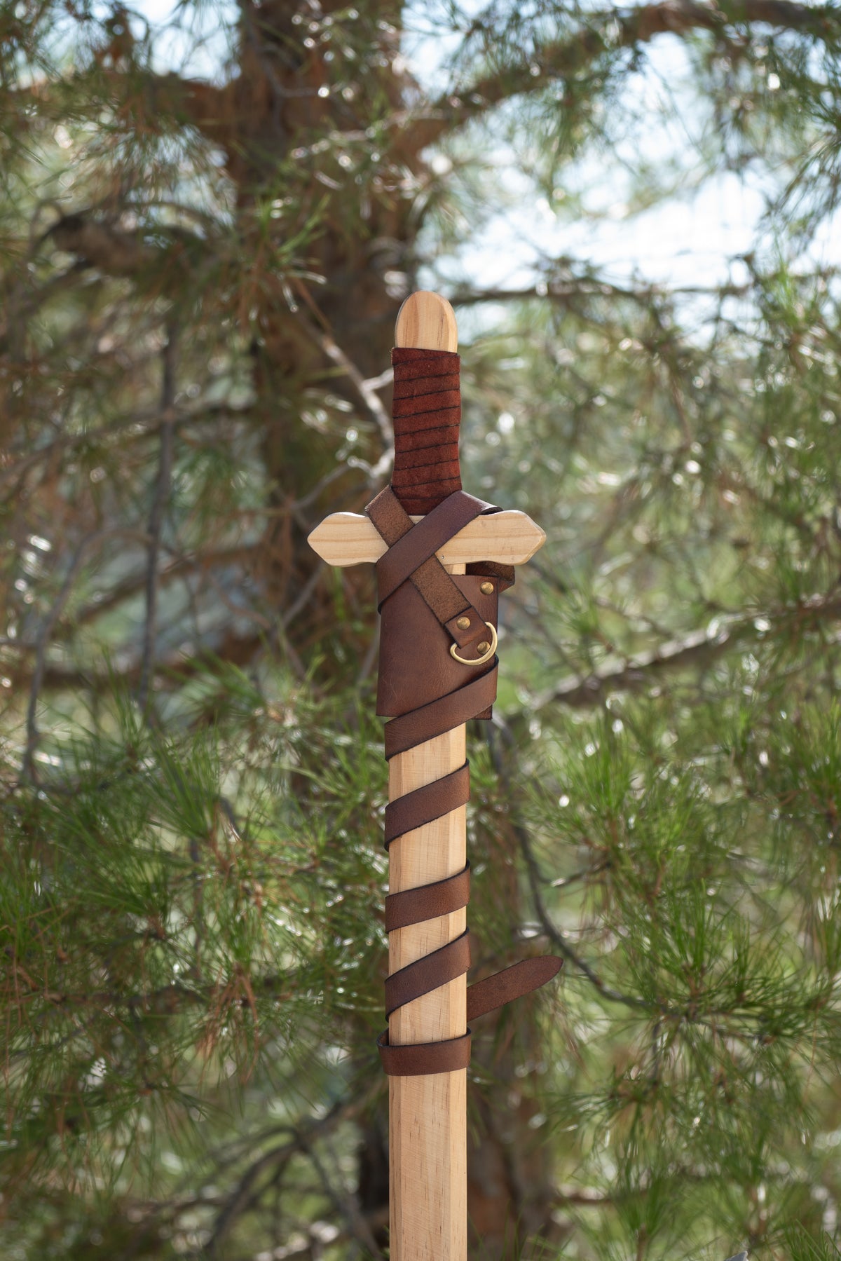 Sturdy Pinewood Sword With Handle Wrap and Belt/Sheath