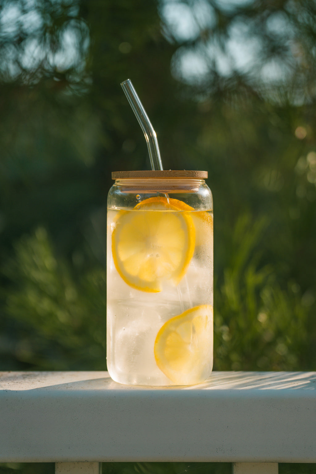 Reusable Glass Tumbler with Bamboo Lid & Glass Straw