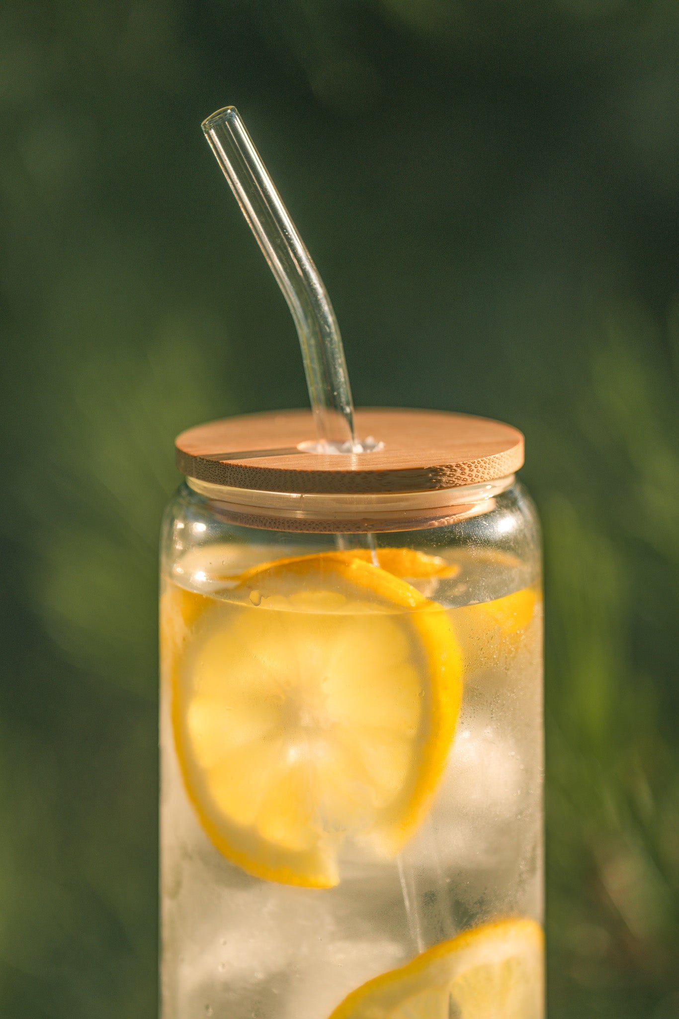 Reusable Glass Tumbler with Bamboo Lid & Glass Straw