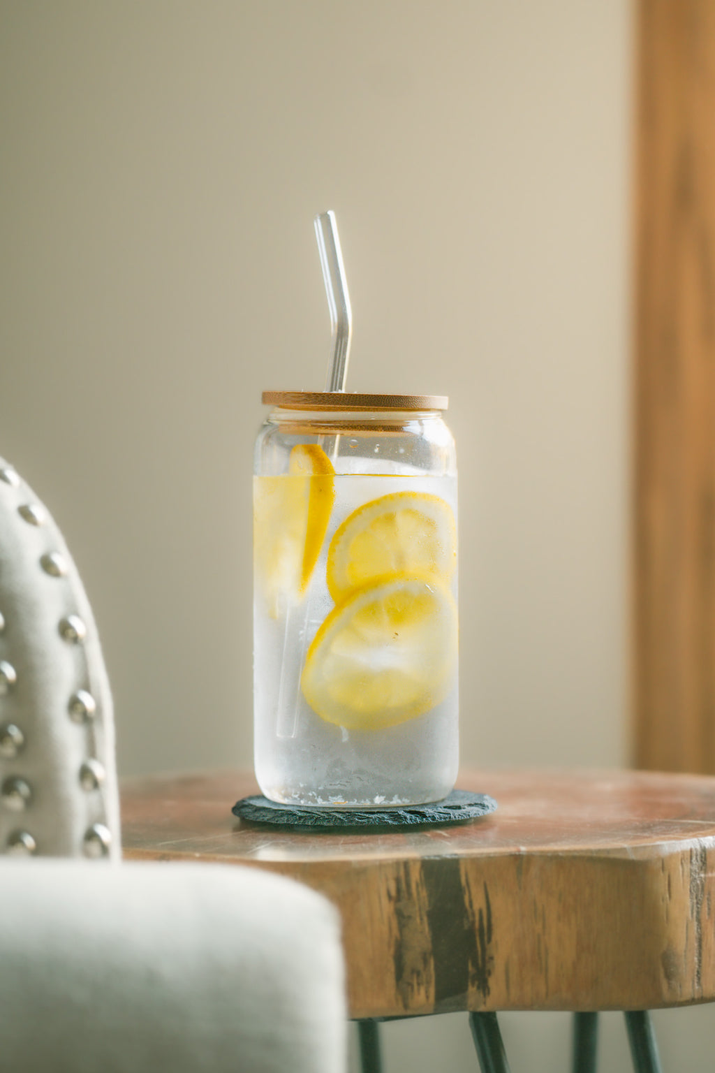 Reusable Glass Tumbler with Bamboo Lid & Glass Straw