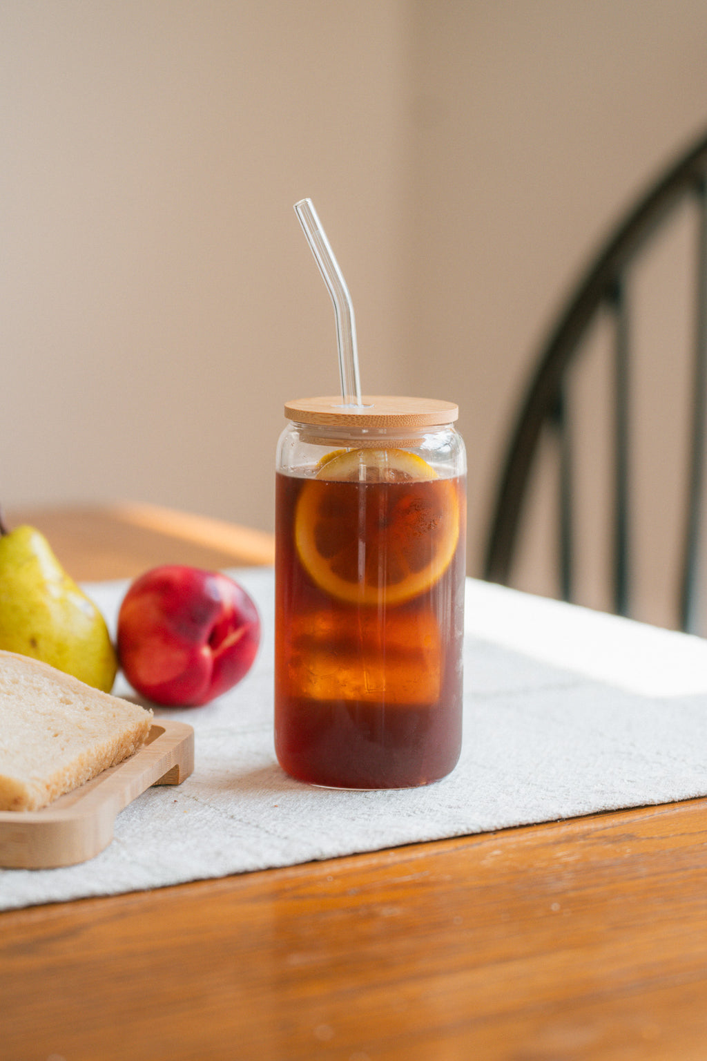 Reusable Glass Tumbler with Bamboo Lid & Glass Straw