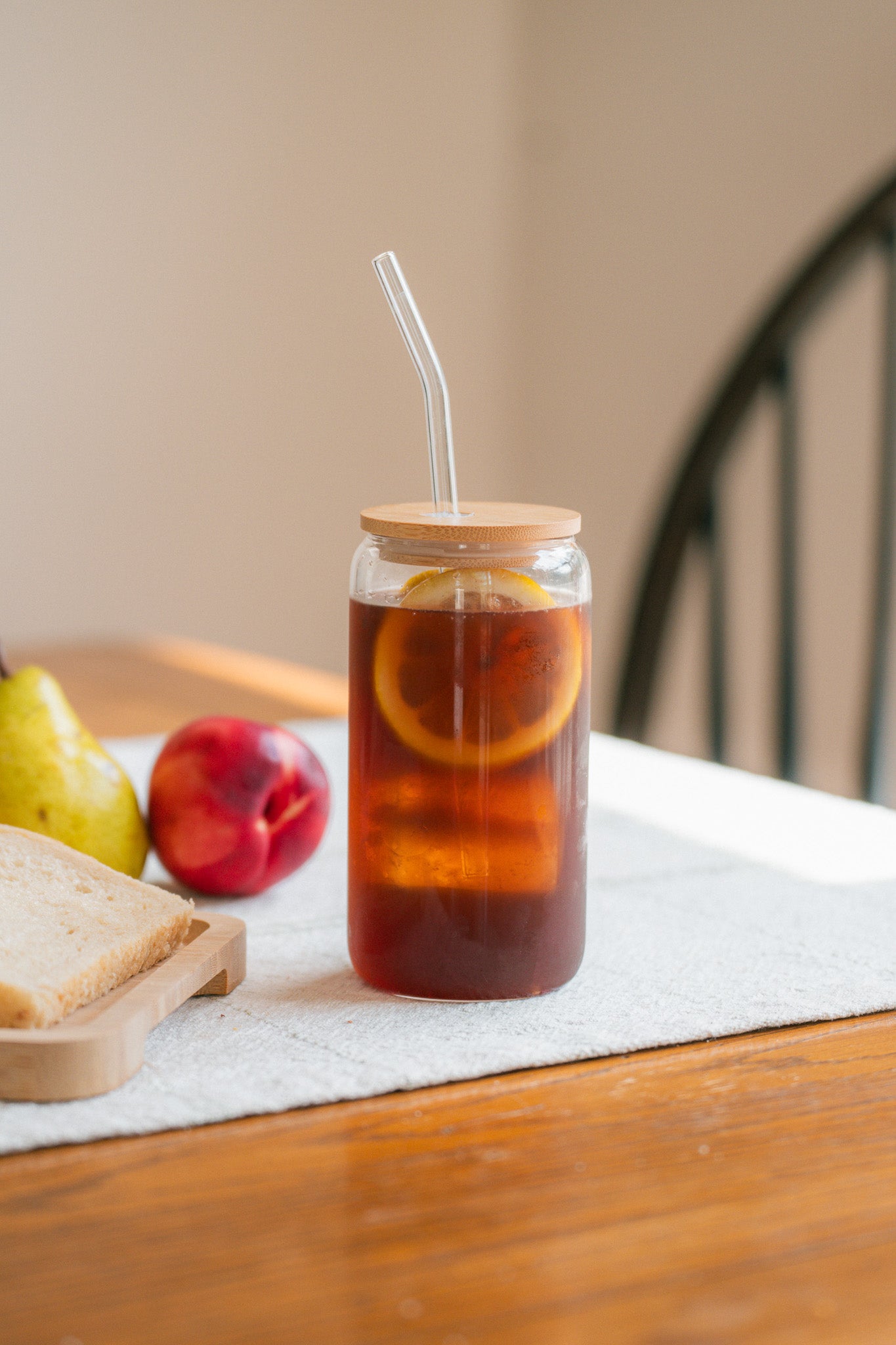 Reusable Glass Tumbler with Bamboo Lid & Glass Straw