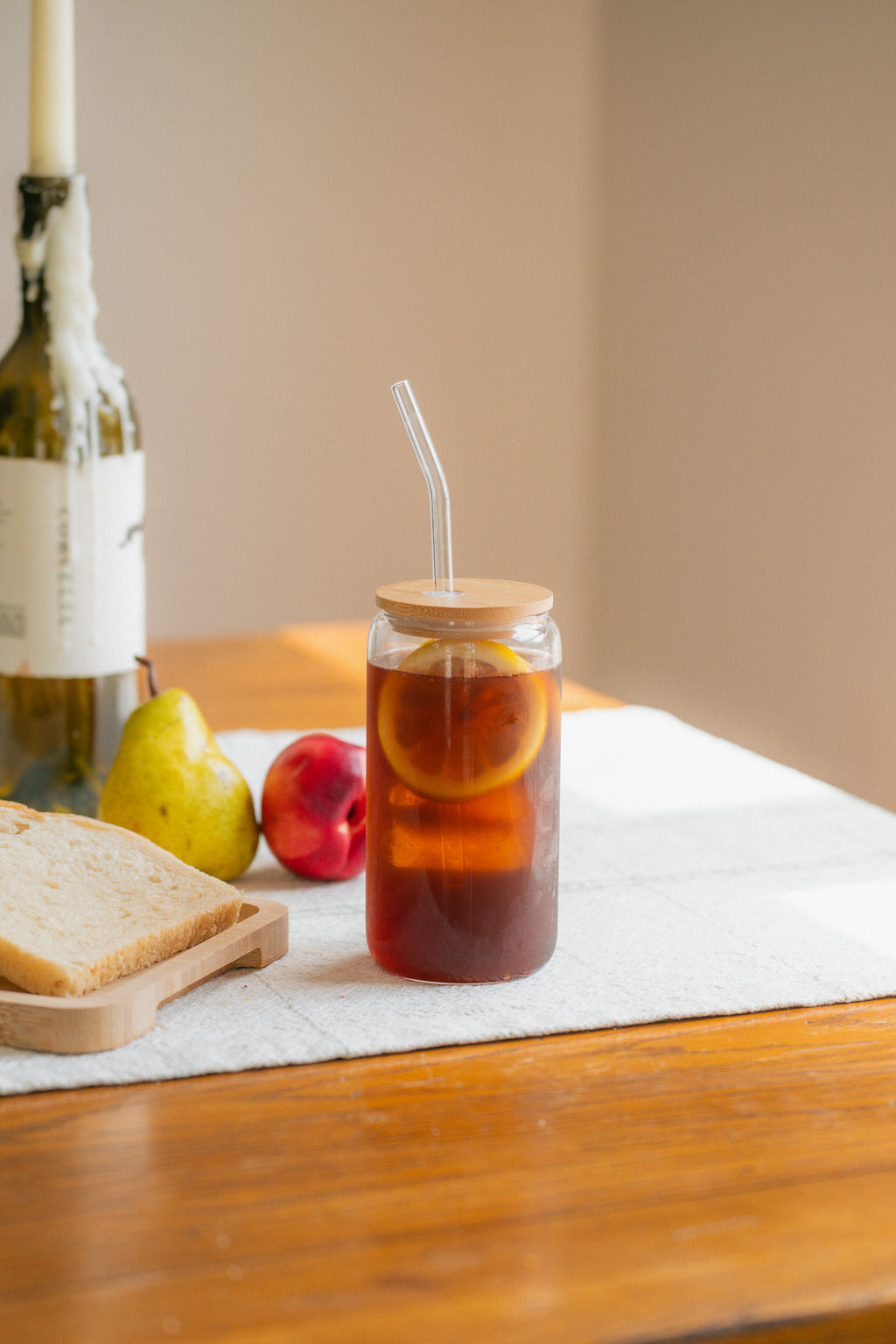 Reusable Glass Tumbler with Bamboo Lid & Glass Straw