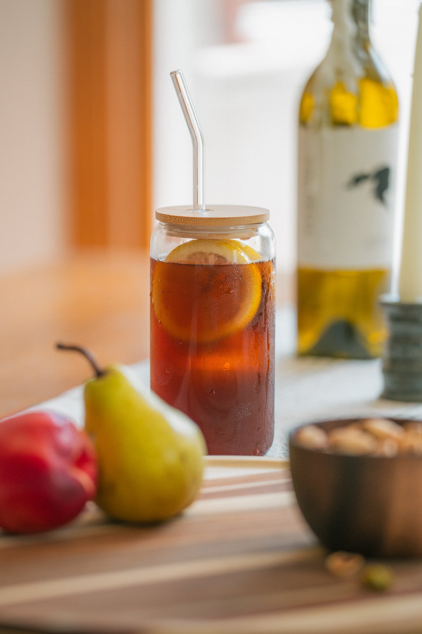 Reusable Glass Tumbler with Bamboo Lid & Glass Straw