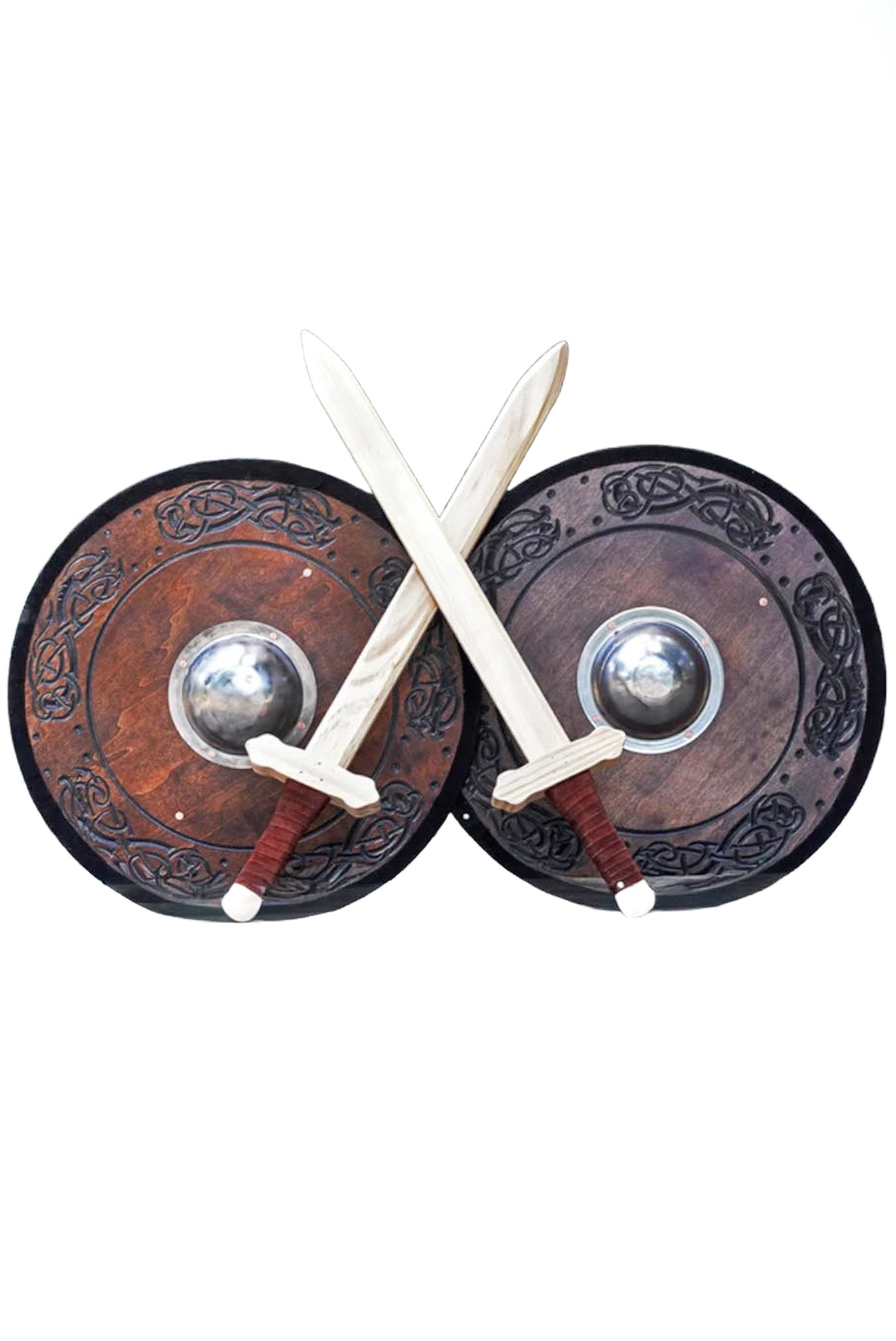 Viking Playpack | Two Shields with Steel Boss & Two Sturdy Swords with Wrapped Handles