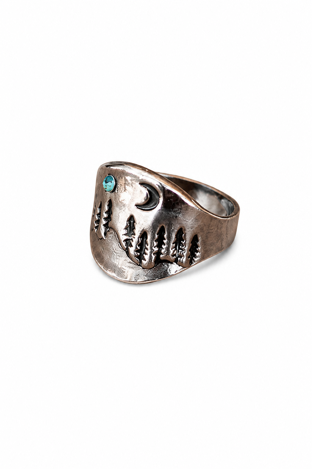 Starry Night Stainless Steel Ring With Aqua Rhinestone